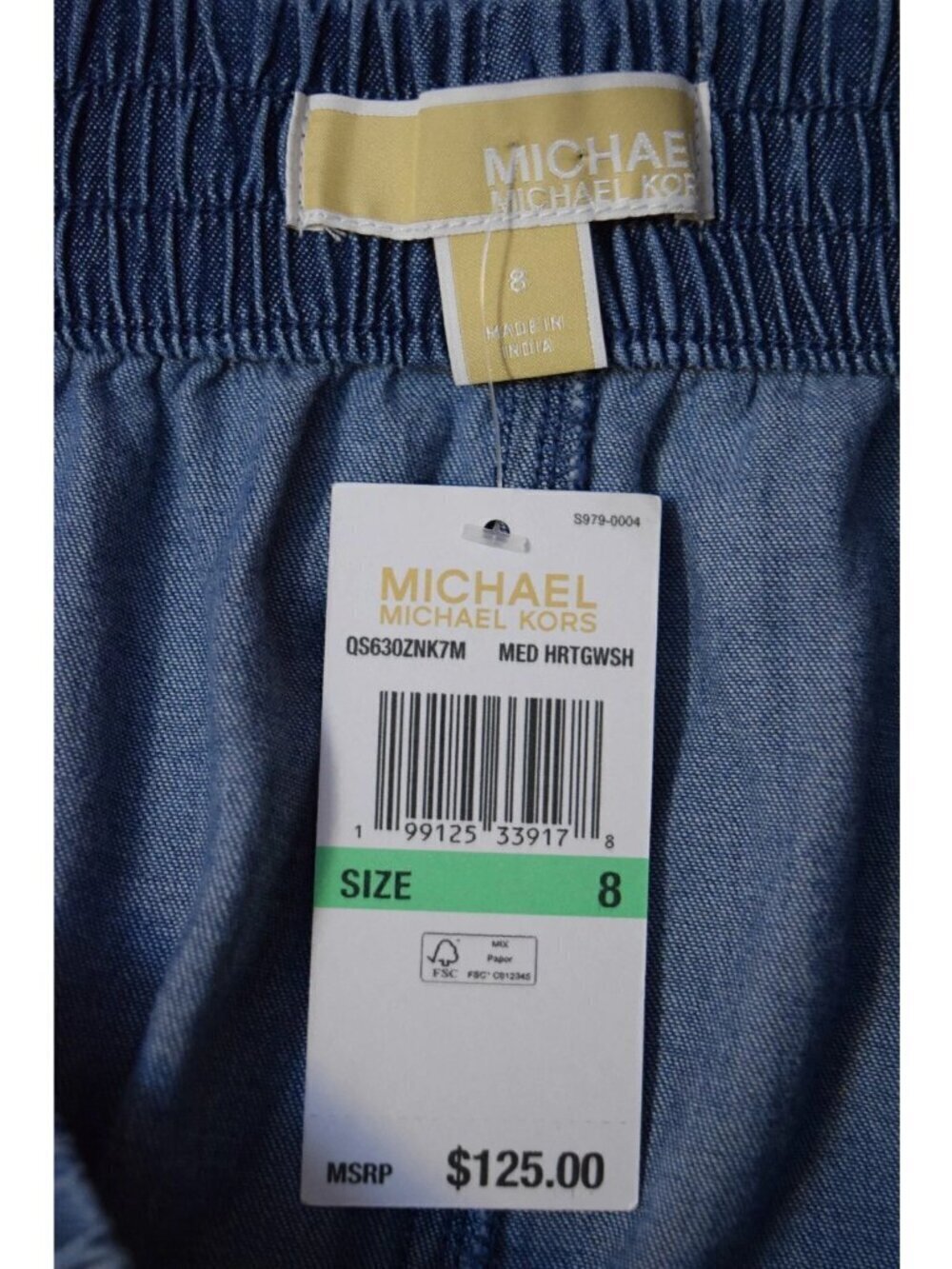 NEW MICHAEL KORS CHAMBRAY CROPPED WIDE LEG PULL ON BLUE COTTON PANTS - Picture 10 of 11
